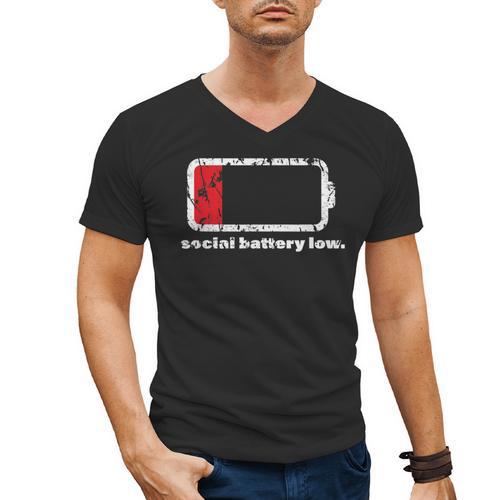 Social Battery Low Introvert Men's V-Neck T-Shirt - Raresse