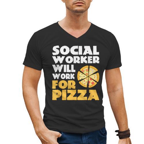 Social Worker Will Work For Pizza Graduation Men's V-Neck T-Shirt - Best Gift Smart