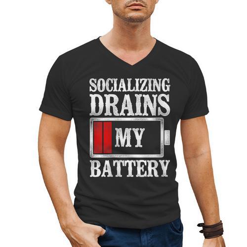 Socializing Drains My Battery Introvert Men's V-Neck T-Shirt - Raresse