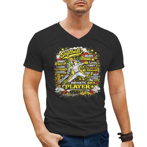 Softball Pitcher Best Traits Brave Retro Pop Comic Book Art Men's V-Neck T-Shirt - Bookorys UK
