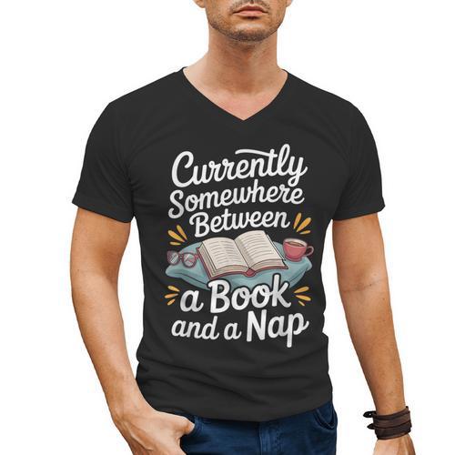 Somewhere Between a Book And a Nap – Cozy Reading Men's V-Neck T-Shirt - Bookorys