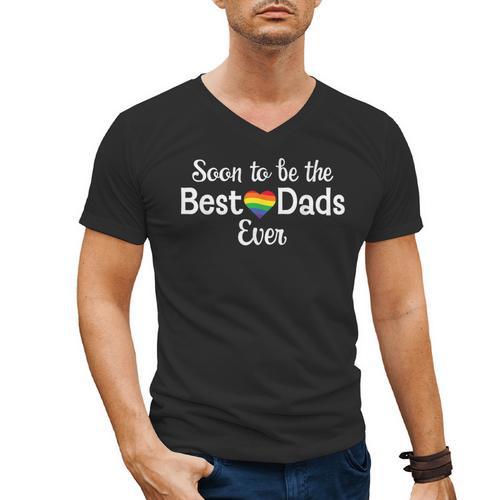 Soon To Be The Best Dads Ever Baby Announcement Gay Couple Men's V-Neck T-Shirt - Father's Day Fun