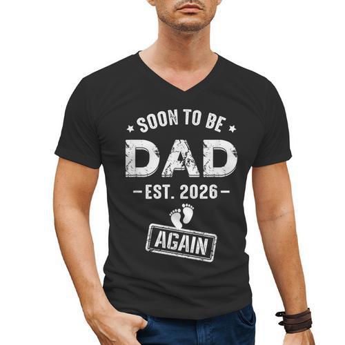 Soon To Be Dad Again Promoted To Dad Again 2026 Men's V-Neck T-Shirt - Father's Day Fun