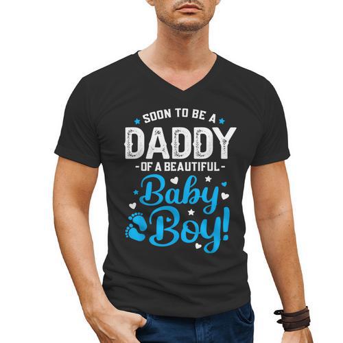 Soon To Be A Daddy Of A Baby Boy New Dad Expecting Father Men's V-Neck T-Shirt - Father's Day Fun