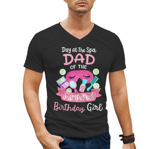 Spa Birthday Party Dad Of The Pampered Bday Girl Family Men's V-Neck T-Shirt - Father's Day Fun