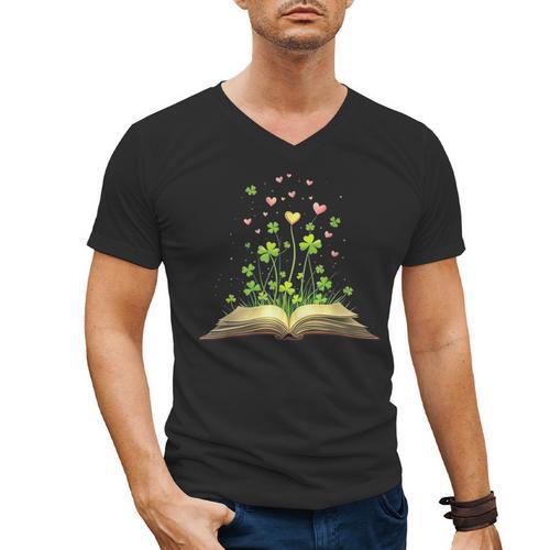 St Patricks Day Book Lover Librarian Core Shamrock Author Men's V-Neck T-Shirt - Bookorys DE