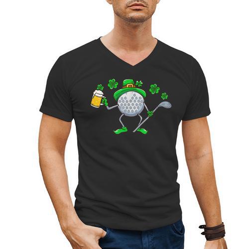 St Patricks Day Golf Golfing Irish Golfer Beer Humor Men Dad Men's V-Neck T-Shirt - Father's Day Fun
