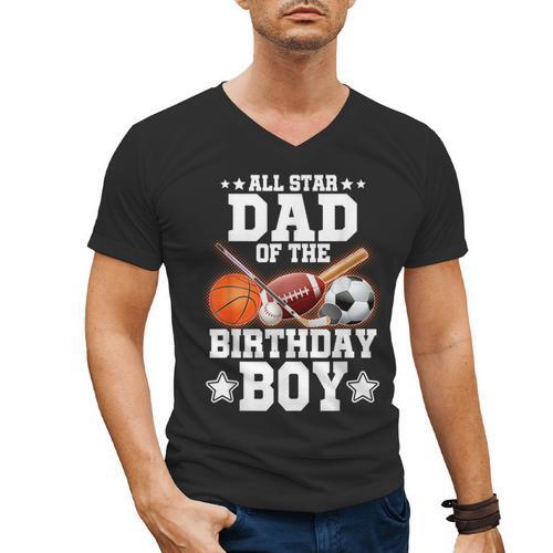 All Star Dad Of The Birthday Boy Basketball Soccer Sport Men's V-Neck T-Shirt - Father's Day Fun
