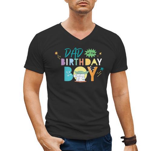 Star Wars Grogu Mandalorian Toon Dad Of The Birthday Boy Men's V-Neck T-Shirt - Father's Day Fun