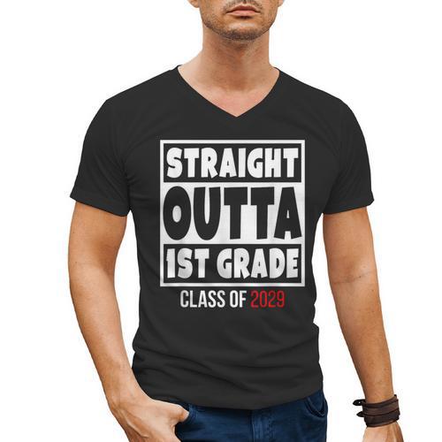 Straight Outta 1st Grade Class Of 2029 Shirt Graduation Men's V-Neck T-Shirt - Best Gift Smart