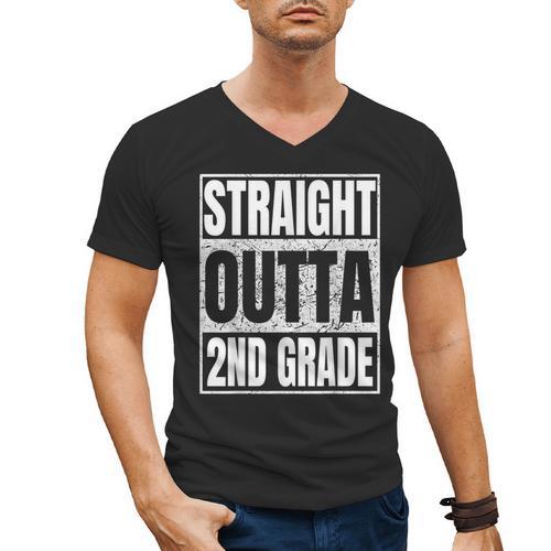 Straight Outta 2nd Grade Graduation Class 2025 Second Grade Men's V-Neck T-Shirt - Best Gift Smart