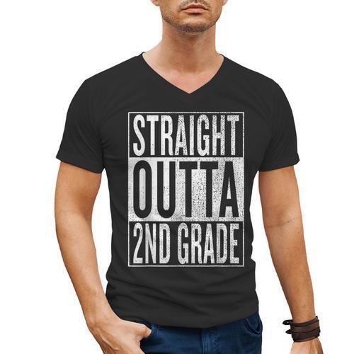 Straight Outta 2nd Grade Great Graduation Shirt Men's V-Neck T-Shirt - Best Gift Smart