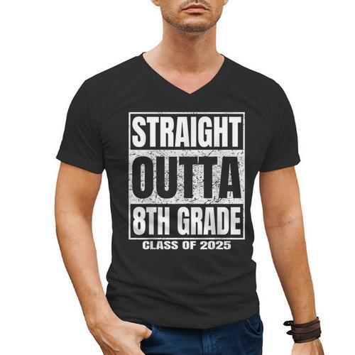 Straight Outta 8th Grade Graduation 2025 Eighth Grade Men's V-Neck T-Shirt - Best Gift Smart