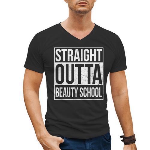 Straight Outta Beauty School Graduation Distressed Men's V-Neck T-Shirt - Best Gift Smart