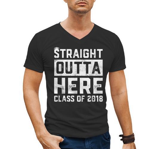 Straight Outta Here Class Of 2018 Senior Graduation Men's V-Neck T-Shirt - Best Gift Smart