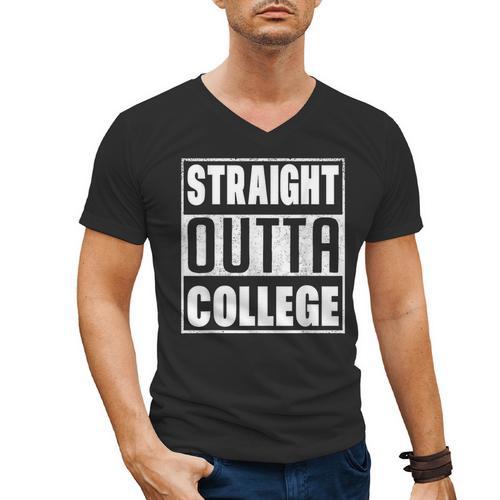 Straight Outta College Graduate Graduation 2025 Grad Men Men's V-Neck T-Shirt - Best Gift Smart