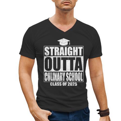 Straight Outta Culinary School Graduation Idea Class Of 2025 Men's V-Neck T-Shirt - Best Gift Smart