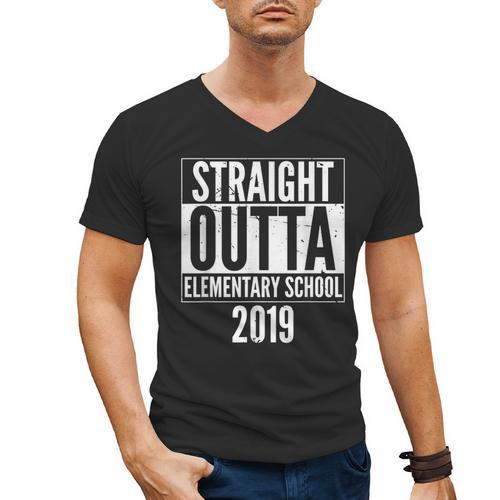 Straight Outta Elementary School 2019 Graduation Fun Men's V-Neck T-Shirt - Best Gift Smart