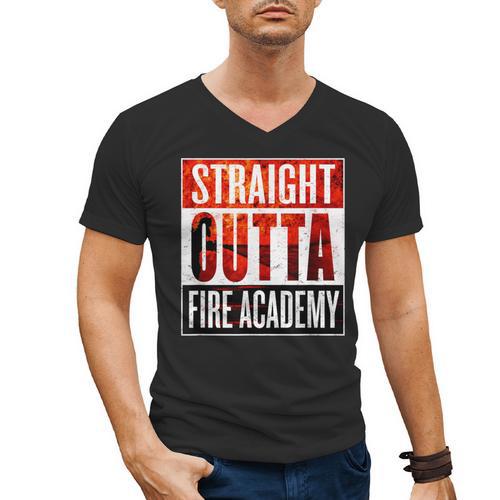 Straight Outta Fire Academy T Shirt Firefighter Graduation Men's V-Neck T-Shirt - Best Gift Smart