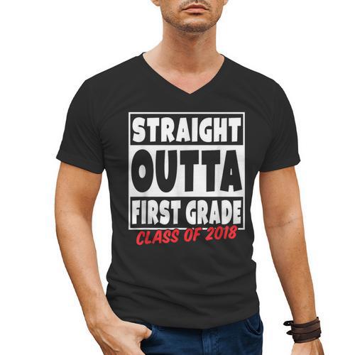 Straight Outta First Grade Class Of 2018 Graduation Men's V-Neck T-Shirt - Best Gift Smart