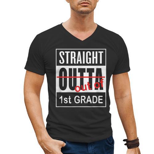 Straight Outta First Grade Graduation 1st Grade T Shirt Men's V-Neck T-Shirt - Best Gift Smart