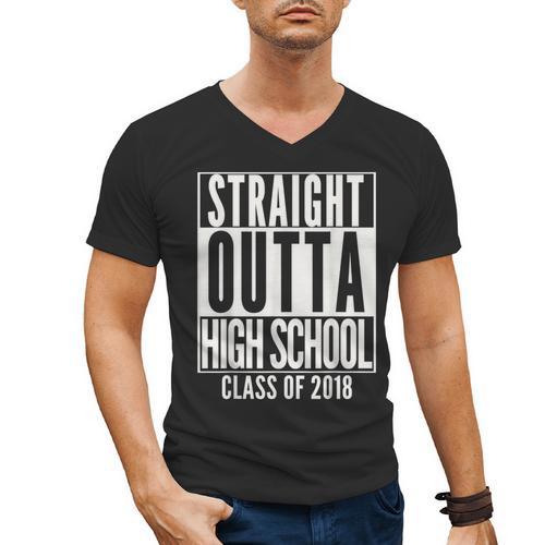 STRAIGHT OUTTA HIGH SCHOOL 2018 Grad Graduation Men's V-Neck T-Shirt - Best Gift Smart