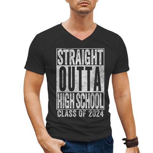 STRAIGHT OUTTA HIGH SCHOOL Graduation Class Of 2024 Senior Men's V-Neck T-Shirt - Best Gift Smart