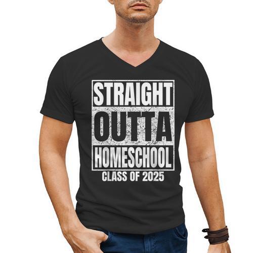 Straight Outta Homeschool Class 2025 Boys Kids Graduation Men's V-Neck T-Shirt - Best Gift Smart