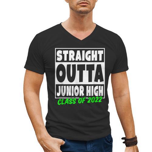 Straight Outta Junior High School Class Of 2022 Graduation Men's V-Neck T-Shirt - Best Gift Smart