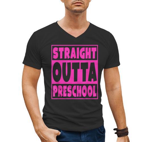 Straight Outta Preschool Class Graduation Pink Men's V-Neck T-Shirt - Best Gift Smart