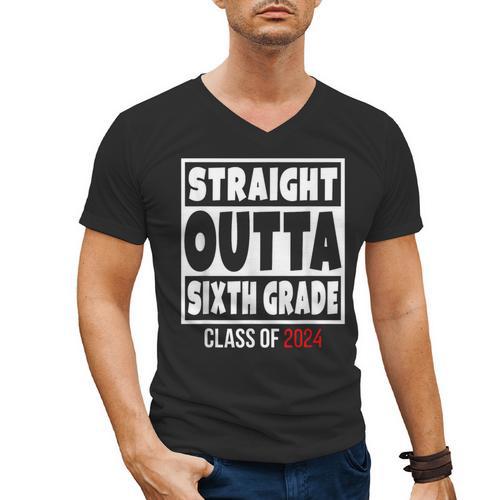 Straight Outta Sixth Grade Class Of 2024 Shirt Graduation Men's V-Neck T-Shirt - Best Gift Smart