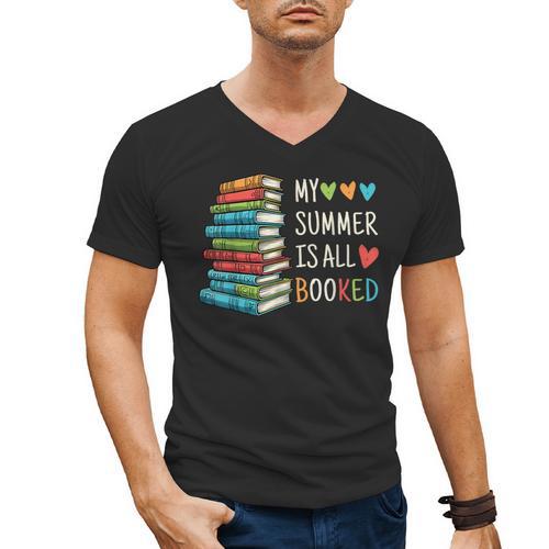My Summer Is All Booked Book Reading Book Lover Men's V-Neck T-Shirt - Bookorys