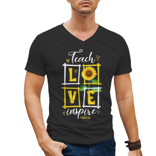 Sunflower Teach Love Inspire Cool Graduation Teacher School Men's V-Neck T-Shirt - Best Gift Smart