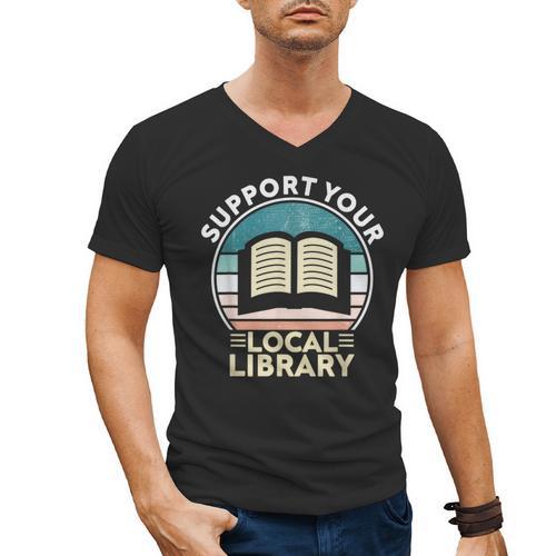 Support Your Local Library Book Lovers Men's V-Neck T-Shirt - Bookorys