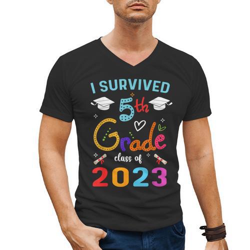 I Survived 5th Grade Graduation Class 2023 Elementary Men's V-Neck T-Shirt - Best Gift Smart