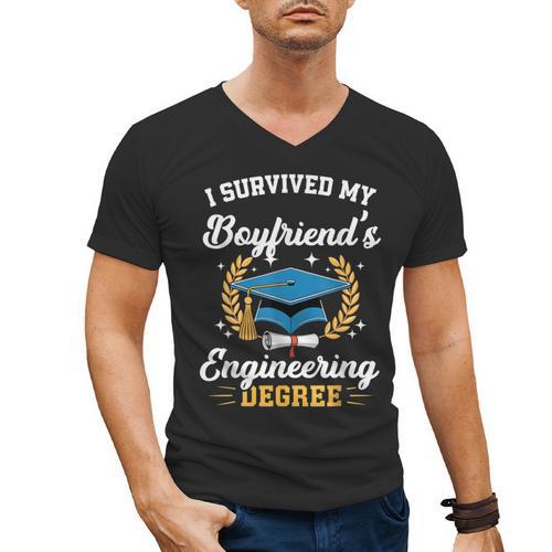I Survived My Boyfriend's Engineering Degree Graduation Men's V-Neck T-Shirt - Best Gift Smart