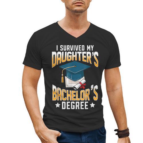 i Survived My Daughters Bachelor's Degree Graduation Gifts Men's V-Neck T-Shirt - Best Gift Smart