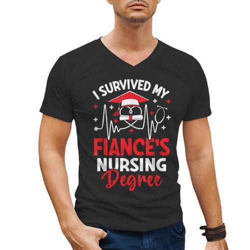 i Survived My Fiance's Nursing Degree Graduation Gifts Men's V-Neck T-Shirt - Best Gift Smart