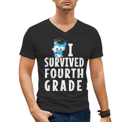 I Survived Fourth Grade Graduation Kids Owl Grad Men's V-Neck T-Shirt - Best Gift Smart