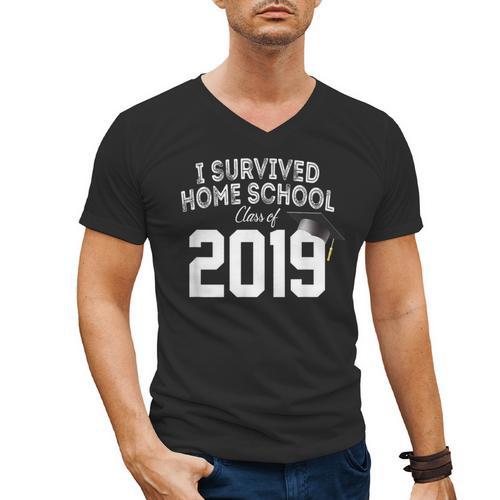 I Survived Home School Class Of 2019 Graduation t Shirt Men's V-Neck T-Shirt - Best Gift Smart