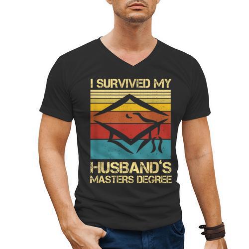 I Survived My Husband's Master's Degree Graduation Men's V-Neck T-Shirt - Best Gift Smart