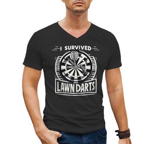 I Survived Lawn Darts Classic Yard Nostalgia Game Fun Men's V-Neck T-Shirt - Figerry