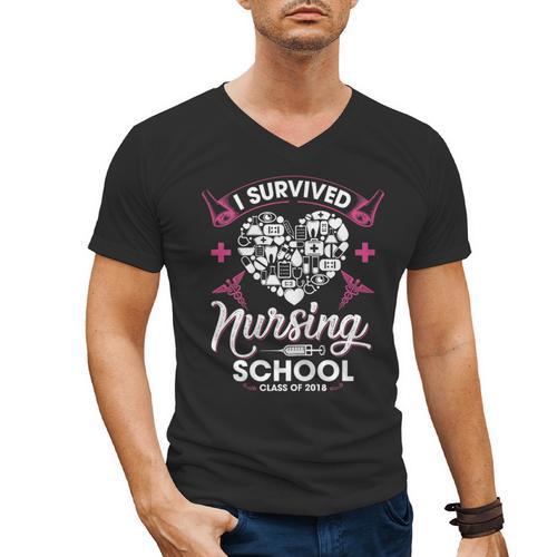 I Survived Nursing School Class Of 2018 Graduation T-Shirt Men's V-Neck T-Shirt - Best Gift Smart