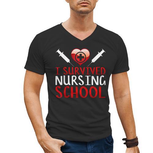 I Survived Nursing School Graduation Cool Men's V-Neck T-Shirt - Best Gift Smart