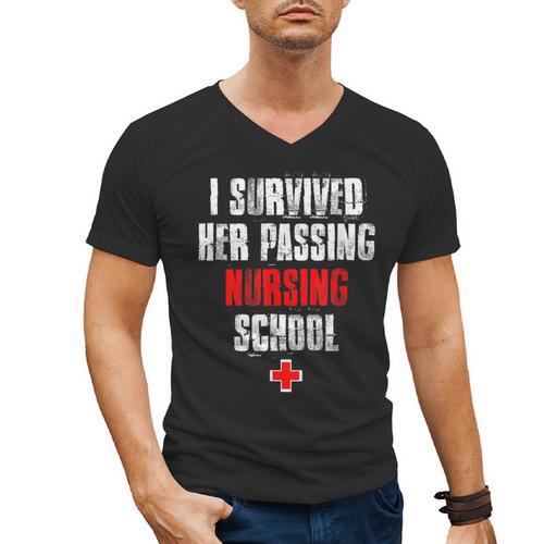 I Survived Her Passing Nursing School Graduation Men's V-Neck T-Shirt - Best Gift Smart