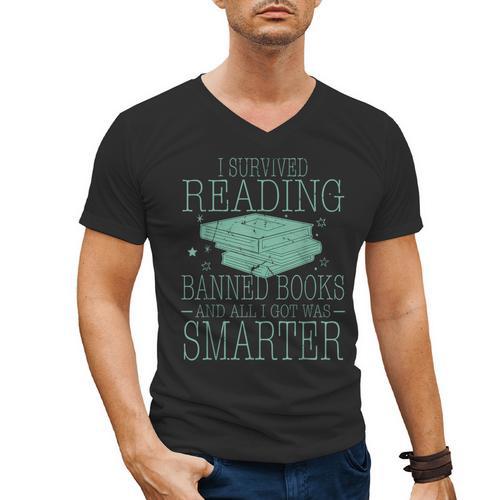 I Survived Reading Banned Books And All I Got Was Sma Men's V-Neck T-Shirt - Bookorys DE