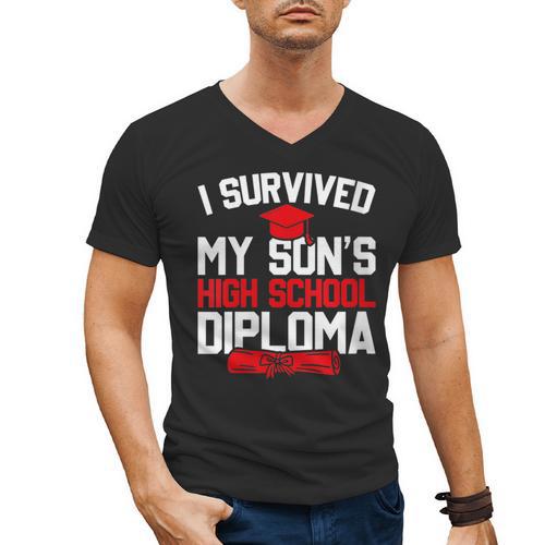I Survived My Son's High School Diploma Graduation Men's V-Neck T-Shirt - Best Gift Smart