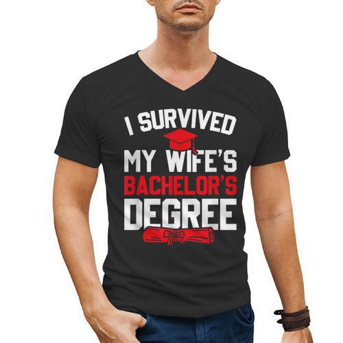 I Survived My Wife's Bachelor's Degree Graduation Men's V-Neck T-Shirt - Best Gift Smart