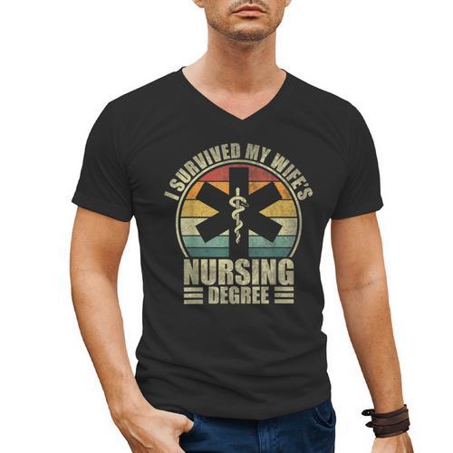 I Survived My Wife's Nursing Degree Nursing Graduation Men's V-Neck T-Shirt - Best Gift Smart