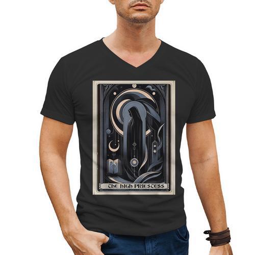 Tarot Cards Guide Book Esoteric Mysticism Clothing The High Priestess -Adults Small Classic Fit Short Sleeve Men's V-Neck T-Shirt - Bookorys